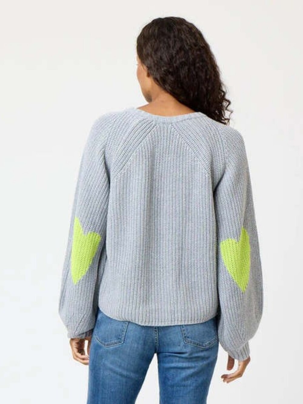 Kerri Rosenthal Ricki Heart Sweater Gray Neon Green XS